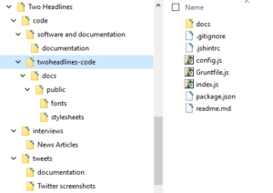 Folders structure of the AIP, highlighting the source code for Two Headlines