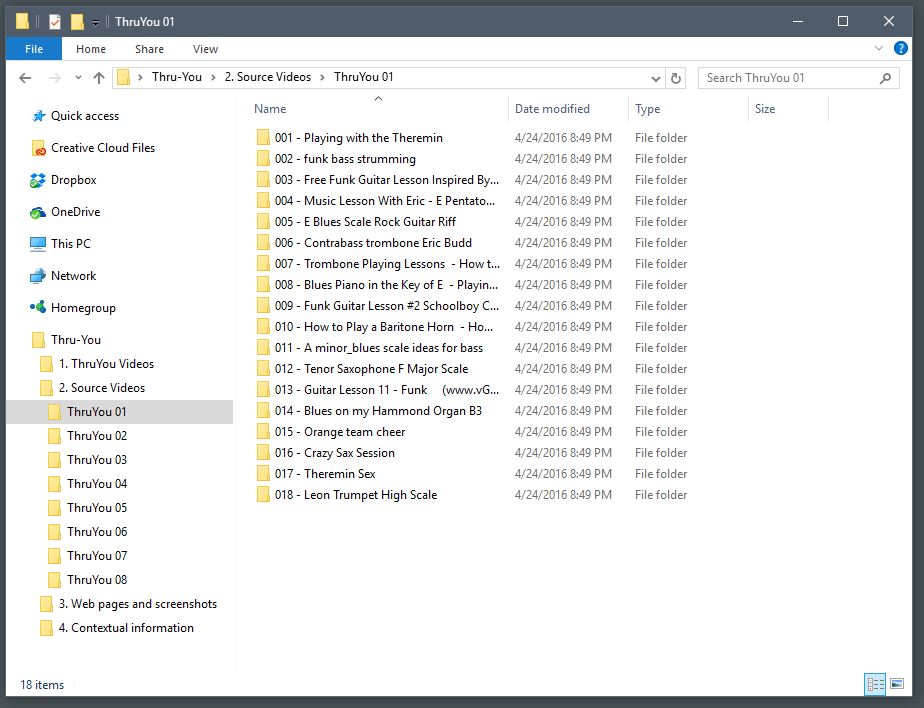 View of the source video folder for the first ThruYou video.